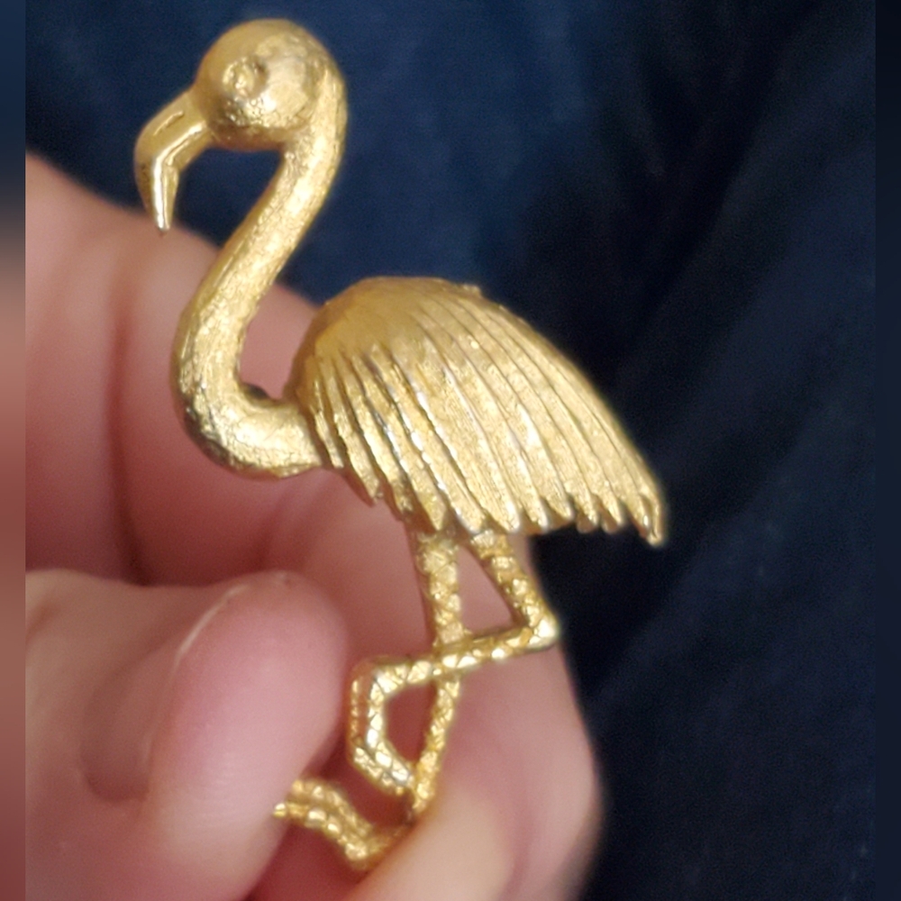 Vintage 1960's Gold Flamingo Brooch Pendant BIRD Estate Pin